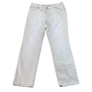 Chico's Platinum Denim Tan Jeans Ultimate Fit Slim Leg size Small Short repaired